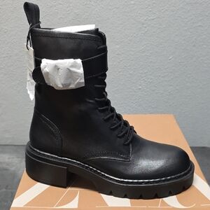 Zara Black Leather Combat Boots